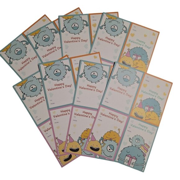 Monster Valentines 32 School Daycare Kindergarten Kids Box Stickers Alphabet - Picture 1 of 6
